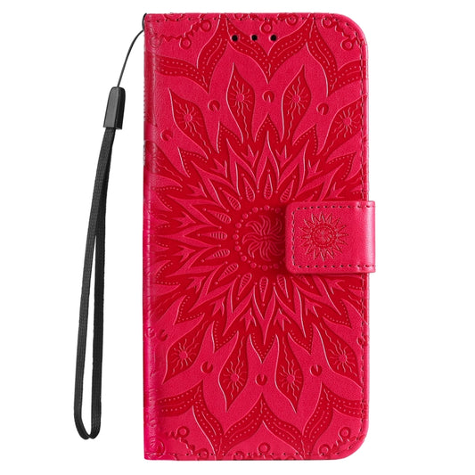 For iPhone 16 Plus Embossed Sunflower Pattern Flip Leather Phone Case(Red) by buy2fix