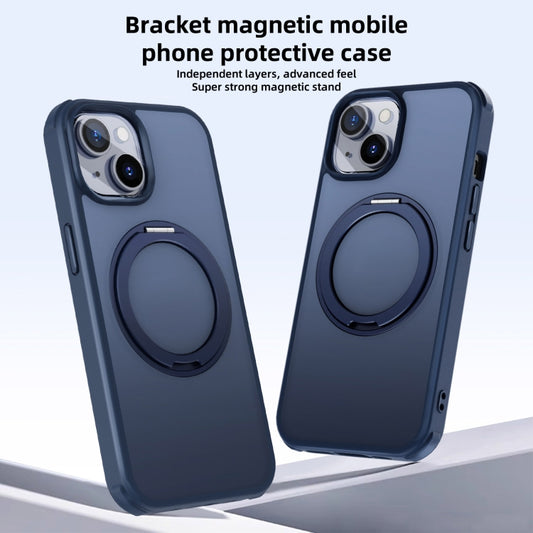 For iPhone 15 Plus MagSafe Holder PC Hybrid TPU Phone Case(Matte Blue) by buy2fix