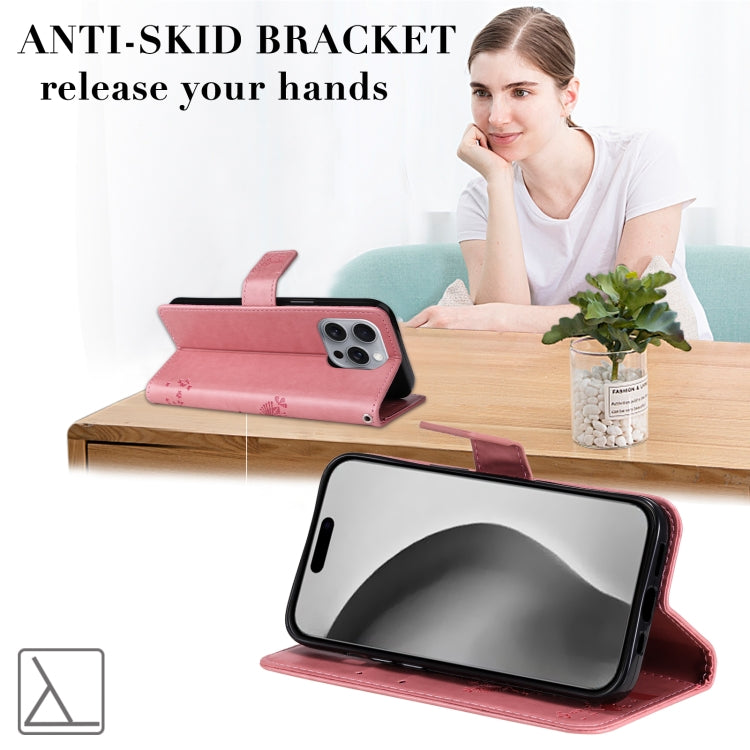 For iPhone 16 Pro Max Tree & Cat Embossed Pattern Flip Leather Phone Case(Pink) by buy2fix