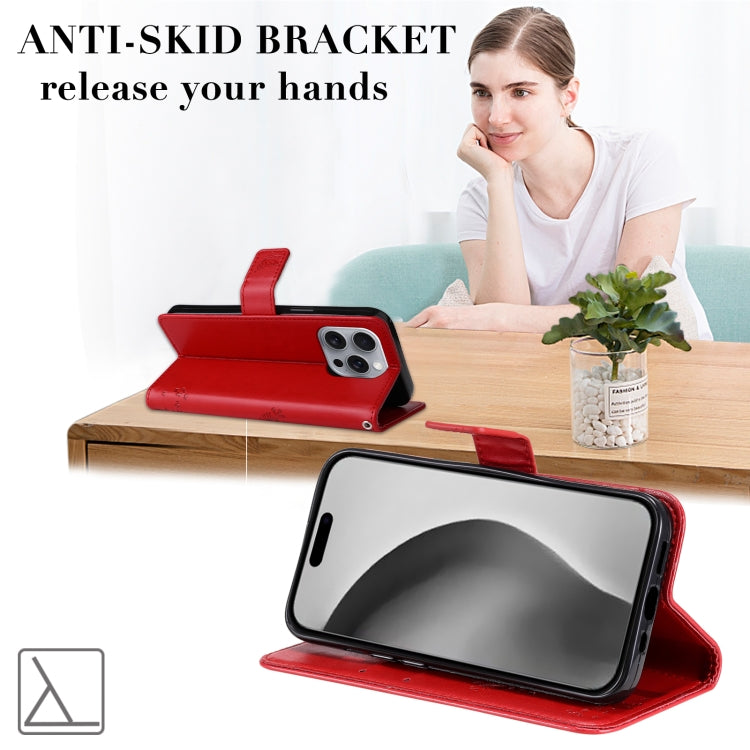 For iPhone 16 Pro Max Tree & Cat Embossed Pattern Flip Leather Phone Case(Red) by buy2fix