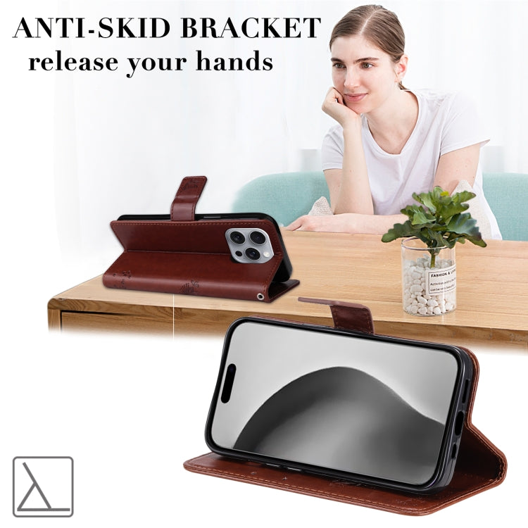 For iPhone 16 Pro Max Tree & Cat Embossed Pattern Flip Leather Phone Case(Coffee) by buy2fix