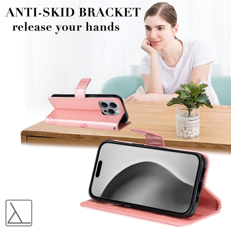 For iPhone 16 Pro Max Tree & Cat Embossed Pattern Flip Leather Phone Case(Rose Gold) by buy2fix