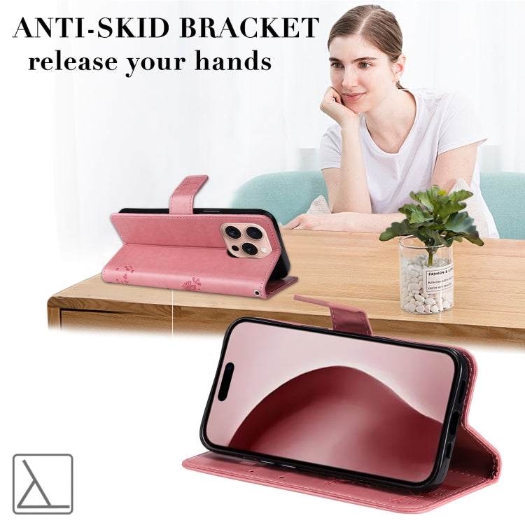 For iPhone 16 Pro Tree & Cat Embossed Pattern Flip Leather Phone Case(Pink) by buy2fix