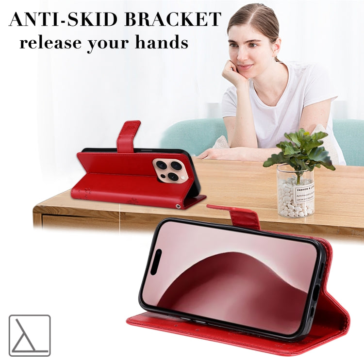 For iPhone 16 Pro Tree & Cat Embossed Pattern Flip Leather Phone Case(Red) by buy2fix