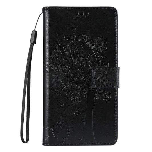 For iPhone 16 Pro Tree & Cat Embossed Pattern Flip Leather Phone Case(Black) by buy2fix