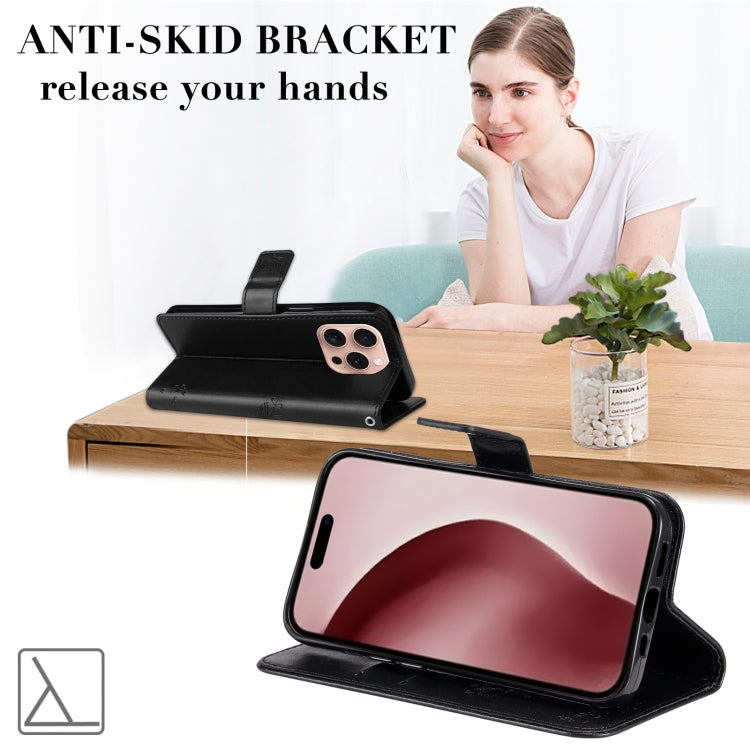 For iPhone 16 Pro Tree & Cat Embossed Pattern Flip Leather Phone Case(Black) by buy2fix