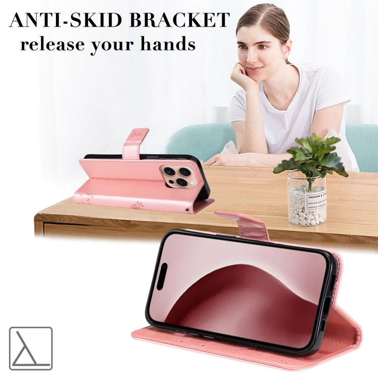 For iPhone 16 Pro Tree & Cat Embossed Pattern Flip Leather Phone Case(Rose Gold) by buy2fix