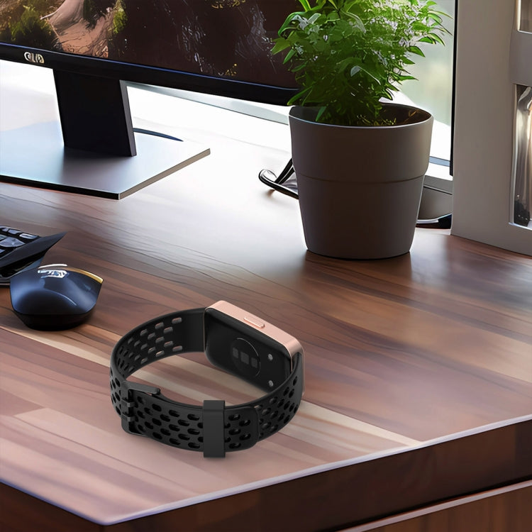 For Huawei Band 9 / 9 NFC / 8 / 8 NFC Hole Style Dual Black Buckle Silicone Watch Band(Midnight Blue) by buy2fix