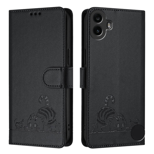 For Nothing CMF Phone 1 Cat Rat Embossed Pattern RFID Leather Phone Case with Lanyard(Black) - Nothing Cases by buy2fix | Online Shopping UK | buy2fix