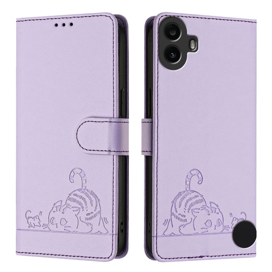 For Nothing CMF Phone 1 Cat Rat Embossed Pattern RFID Leather Phone Case with Lanyard(Purple) - More Brand by buy2fix | Online Shopping UK | buy2fix