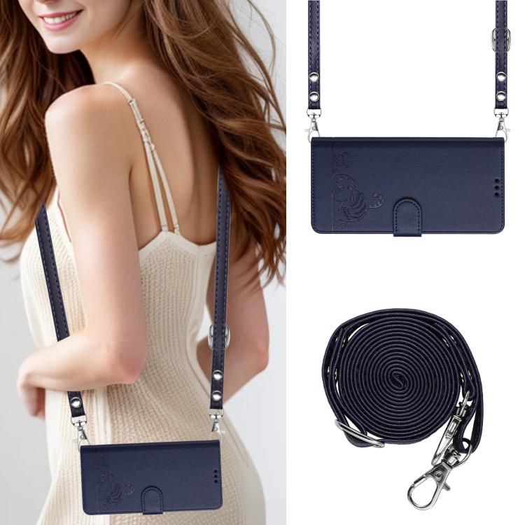 For iPhone Air Cat Rat Embossed Pattern RFID Leather Phone Case with Lanyard(Blue) - iPhone Air Cases by buy2fix | Online Shopping UK | buy2fix