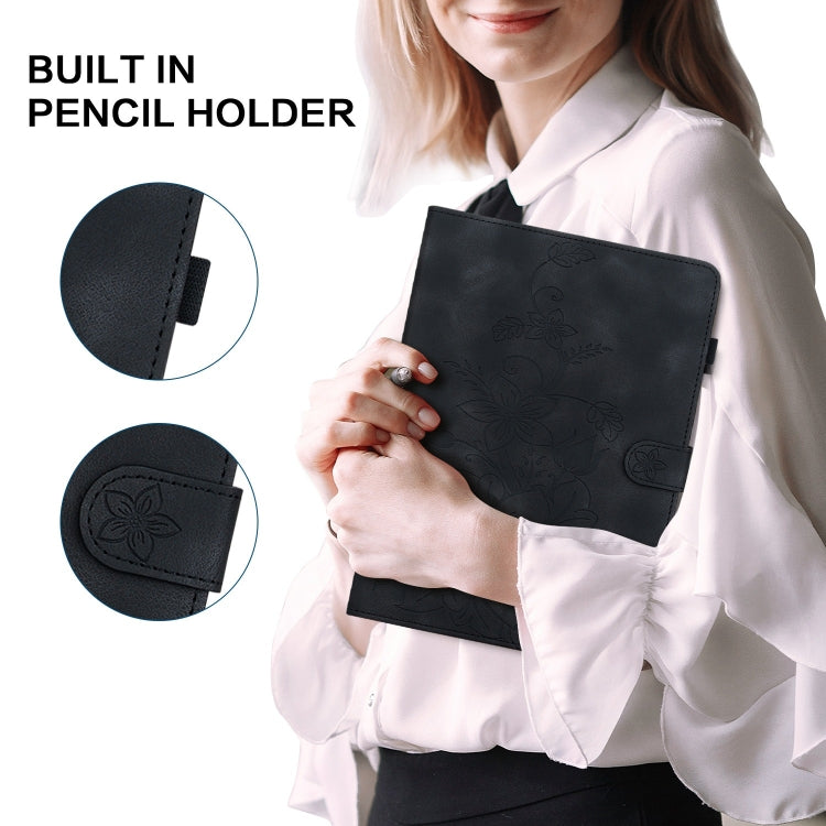 For Lenovo Tab M11/Xiaoxin Pad 11 2024 Lily Embossed Leather Tablet Case(Black) by buy2fix