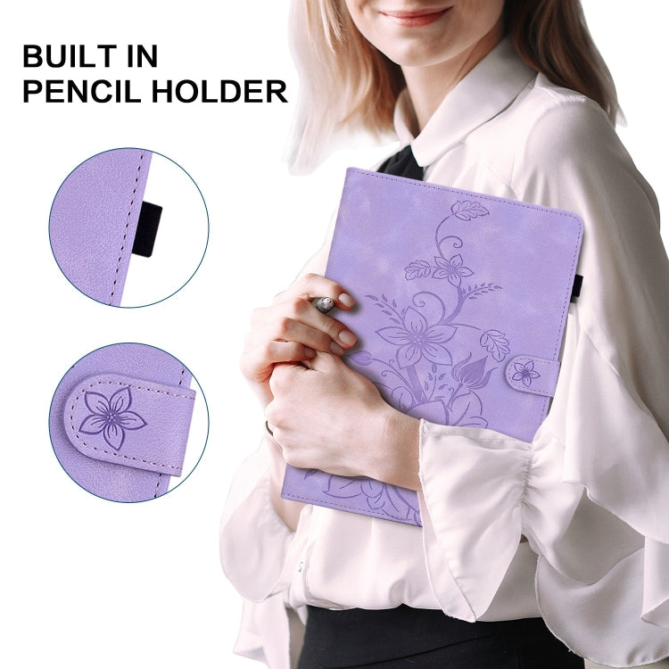For Samsung Galaxy Tab S7 / S8 Lily Embossed Leather Tablet Case(Purple) by buy2fix