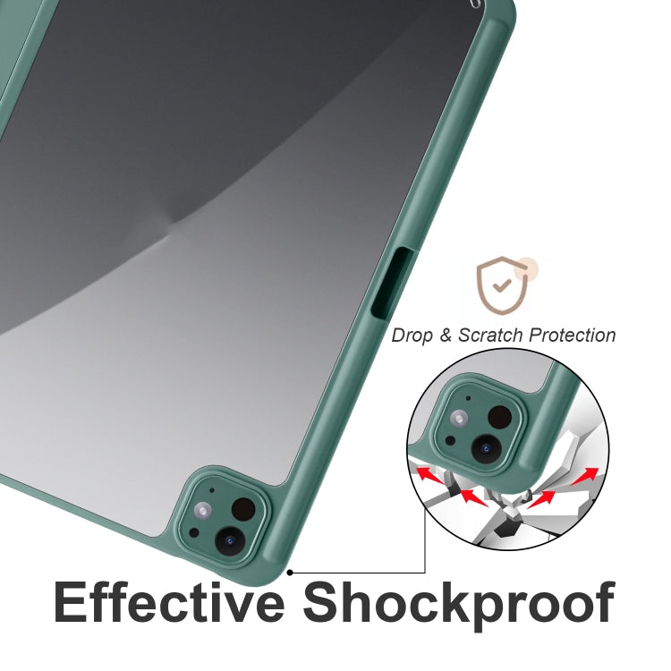 For iPad Pro 11 2025 / 2024 Acrylic 3-folding Smart Leather Tablet Case(Dark Green) by buy2fix