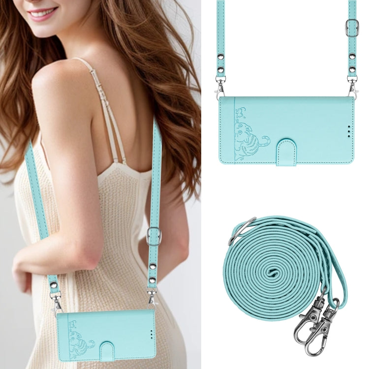 For Tecno Spark GO 2024 Cat Rat Embossed Pattern RFID Leather Phone Case with Lanyard(Mint Green) by buy2fix