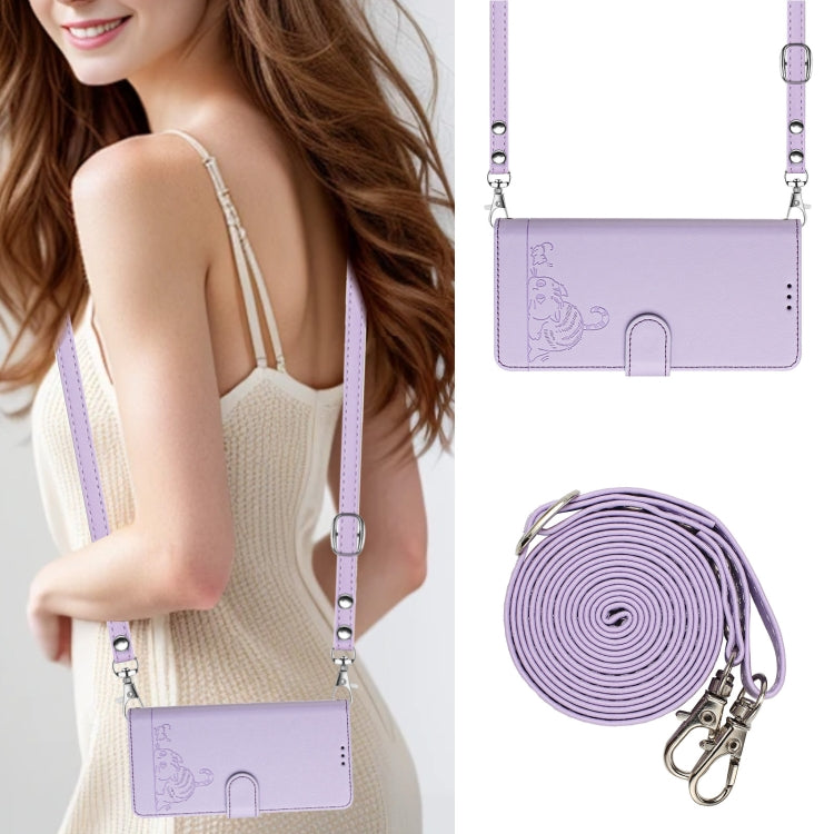 For Tecno Spark GO 2024 Cat Rat Embossed Pattern RFID Leather Phone Case with Lanyard(Purple) by buy2fix