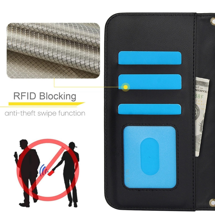 For iPhone 15 Crossbody Multifunction Rhombic Leather Phone Case(Black) - iPhone 15 Cases by buy2fix | Online Shopping UK | buy2fix