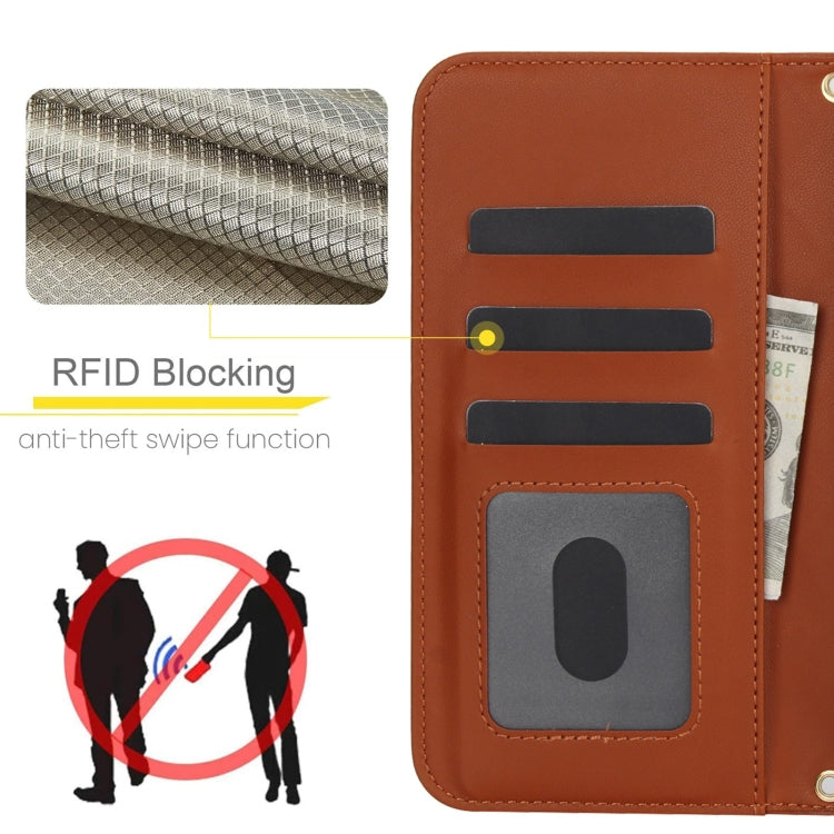 For iPhone 12 / 12 Pro Crossbody Multifunction Rhombic Leather Phone Case(Brown) - iPhone 12 / 12 Pro Cases by buy2fix | Online Shopping UK | buy2fix