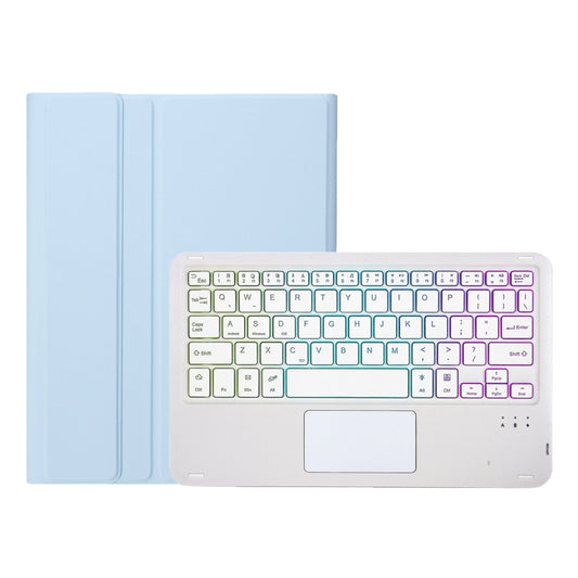For iPad Pro 11 2024 A13B-AS Lambskin Texture Backlight Bluetooth Touch Keyboard Leather Tablet Case with Pen Slot(Light Blue) by buy2fix