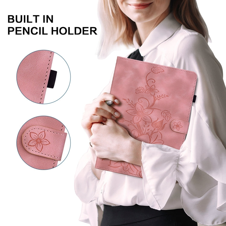 For Huawei MatePad SE 11 2024 Lily Embossed Leather Tablet Case(Pink) by buy2fix