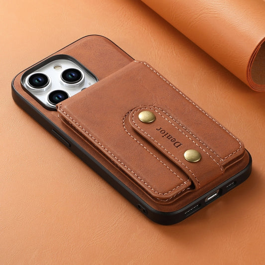 For iPhone 15 Plus Denior D14 NK Retro Pattern MagSafe Magnetic Card Holder Leather Phone Case(Brown) by Denior