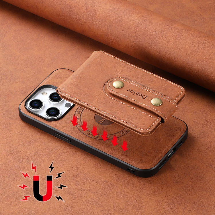For iPhone 15 Denior D14 NK Retro Pattern MagSafe Magnetic Card Holder Leather Phone Case(Brown) by Denior