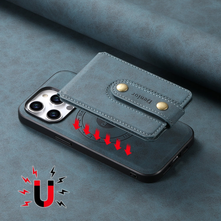 For iPhone 12/12 Pro Denior D14 NK Retro Pattern MagSafe Magnetic Card Holder Leather Phone Case(Blue) by Denior