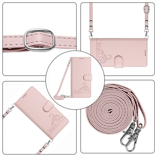 For Motorola Moto G Power 5G 2024 Cat Rat Embossed Pattern RFID Leather Phone Case with Lanyard(Pink) by buy2fix