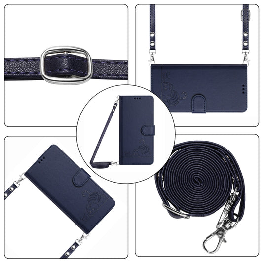 For OnePlus 11 Cat Rat Embossed Pattern RFID Leather Phone Case with Lanyard(Blue) by buy2fix