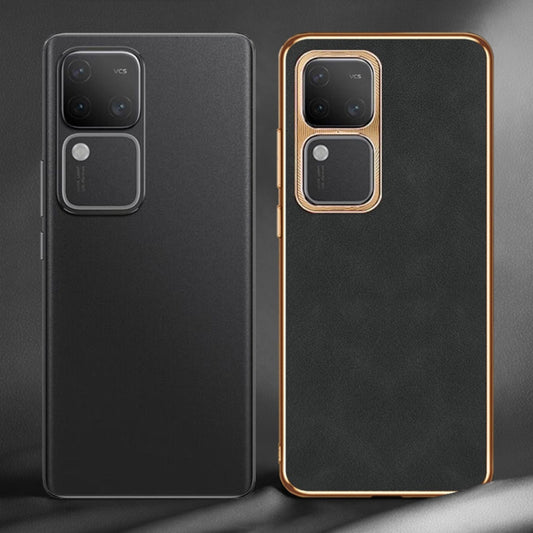 For vivo X100 Pro Electroplating Lambskin Leather Phone Case(Blue) by buy2fix