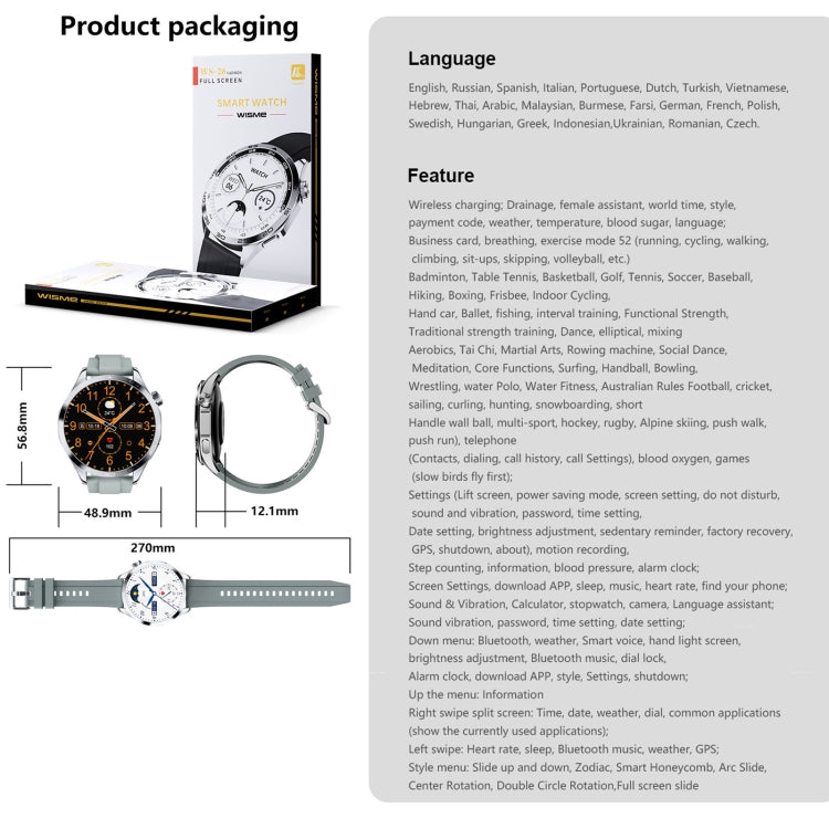 WS-26 1.52 inch IP67 Sport Smart Watch Support Bluetooth Call / Sleep / Blood Oxygen / Heart Rate / Blood Pressure Health Monitor, Leather Strap(Silver) by buy2fix