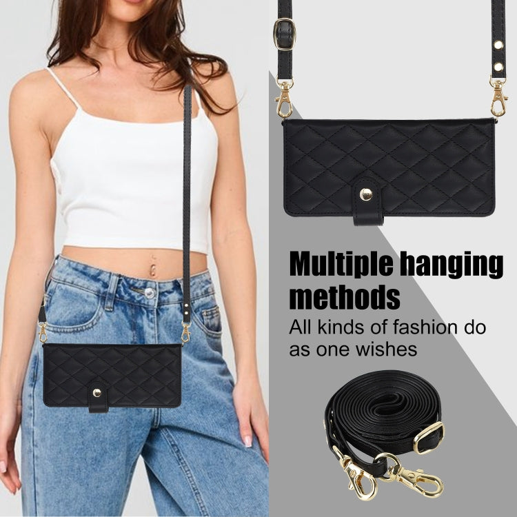 For Samsung Galaxy Z Fold4 Crossbody Multifunction Rhombic Leather Phone Case(Black) - Galaxy Z Fold4 5G Cases by buy2fix | Online Shopping UK | buy2fix