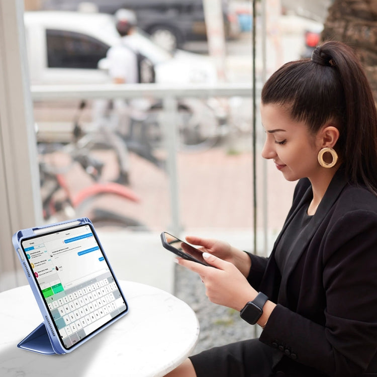 For iPad Air 11 2025 / 2024 3-fold TPU Smart Leather Tablet Case with Pen Slot(Ice Blue) by buy2fix