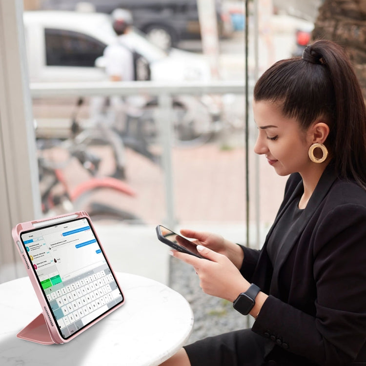 For iPad Air 11 2025 / 2024 3-fold TPU Smart Leather Tablet Case with Pen Slot(Pink) by buy2fix