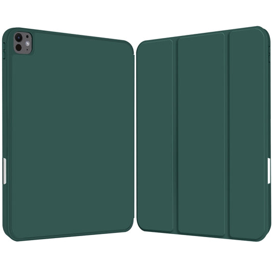 For iPad Pro 11 2025 / 2024 3-fold TPU Smart Leather Tablet Case with Pen Slot(Dark Green) by buy2fix