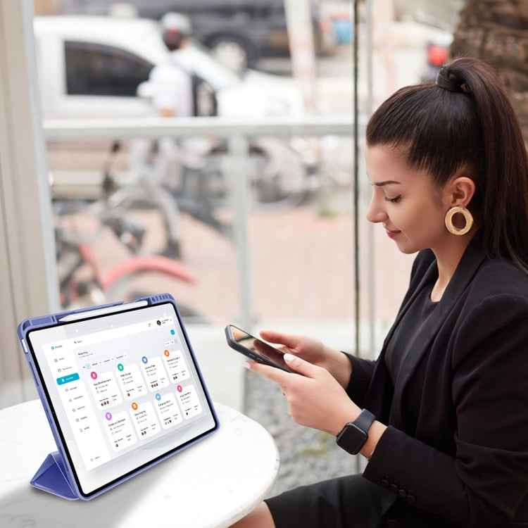 For iPad Pro 11 2025 / 2024 3-fold TPU Smart Leather Tablet Case with Pen Slot(Lavender Purple) by buy2fix