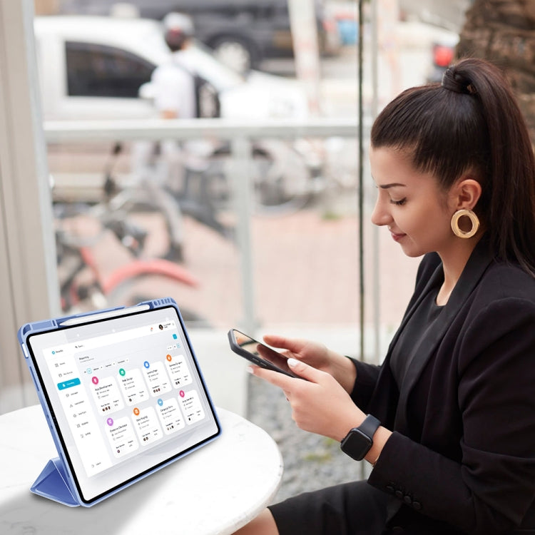 For iPad Pro 12.9 3-fold TPU Smart Leather Tablet Case with Pen Slot(Ice Blue) - iPad Pro 12.9 (2020) Cases by buy2fix | Online Shopping UK | buy2fix