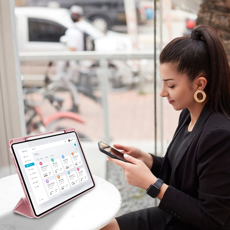 For iPad Pro 13 2025 / 2024 3-fold TPU Smart Leather Tablet Case with Pen Slot(Pink) by buy2fix