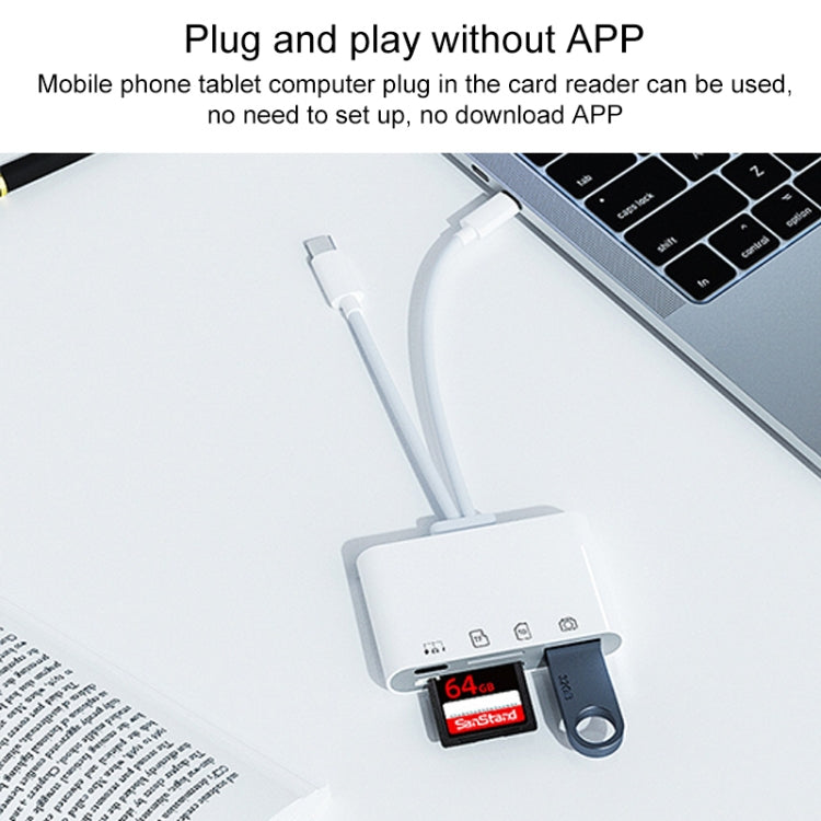 4 in 2 USB-C / Type-C + 8 Pin Interface Multi-function Card Reader(White) by buy2fix