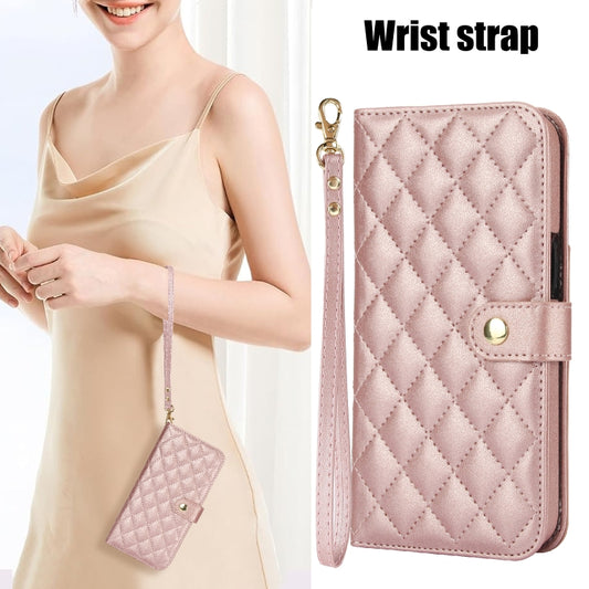 For Google Pixel 9 Crossbody Multifunction Rhombic Leather Phone Case(Rose Gold) by buy2fix