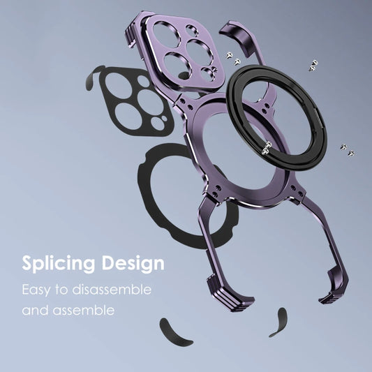 For iPhone 15 Plus Mechanical Arm Borderless MagSafe Holder Metal Phone Case(Black Silver) - iPhone 15 Plus Cases by buy2fix | Online Shopping UK | buy2fix