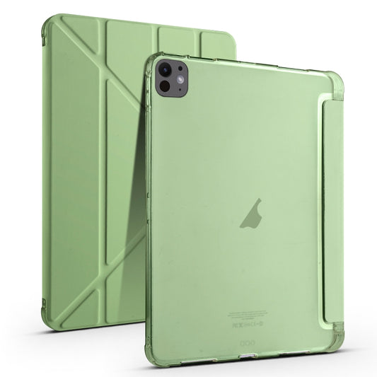 For iPad Pro 13 2025 / 2024 Multi-folding TPU Leather Smart Tablet Case with Pen Slot(Matcha Green) by buy2fix