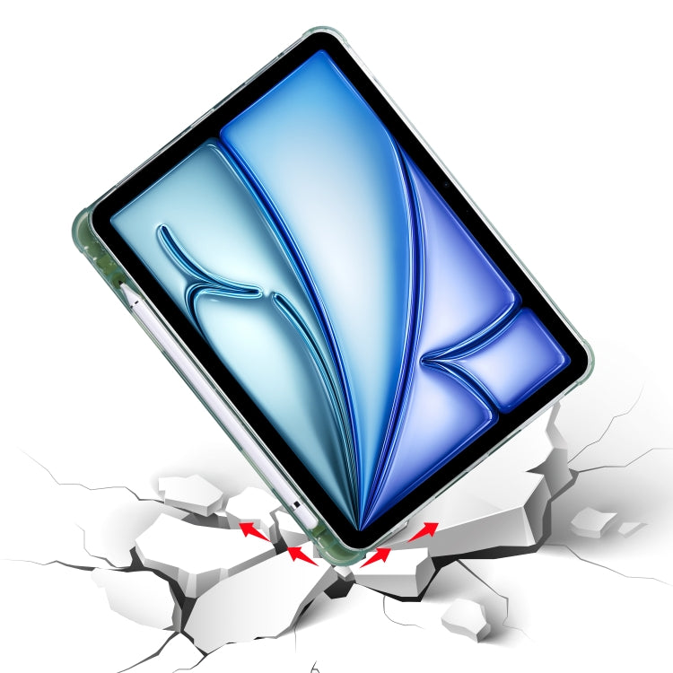 For iPad Air 11 2025 / 2024 Multi-folding TPU Leather Smart Tablet Case with Pen Slot(Matcha Green) by buy2fix