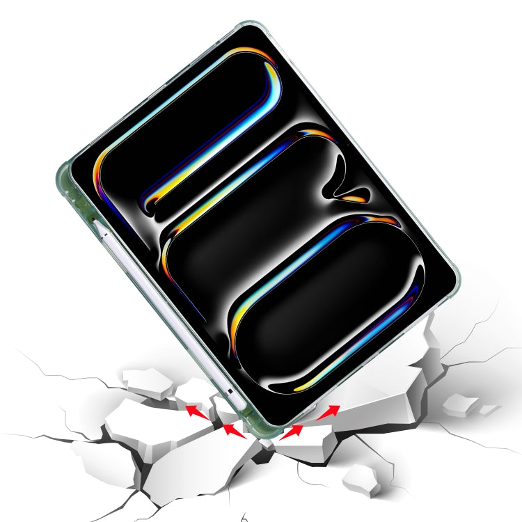 For iPad Pro 11 2025 / 2024 Multi-folding TPU Leather Smart Tablet Case with Pen Slot(Matcha Green) by buy2fix