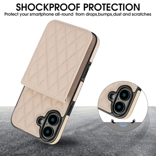 For iPhone 16 YM015 Crossbody Rhombic Card Bag RFID Phone Case(White) by buy2fix