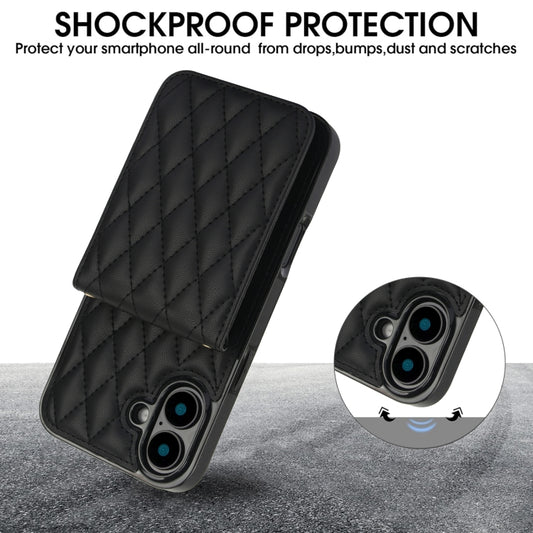 For iPhone 16 YM015 Crossbody Rhombic Card Bag RFID Phone Case(Black) by buy2fix