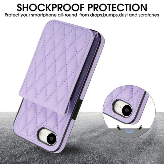 For iPhone 16e YM015 Crossbody Rhombic Card Bag RFID Phone Case(Light Purple) - iPhone 16e Cases by buy2fix | Online Shopping UK | buy2fix