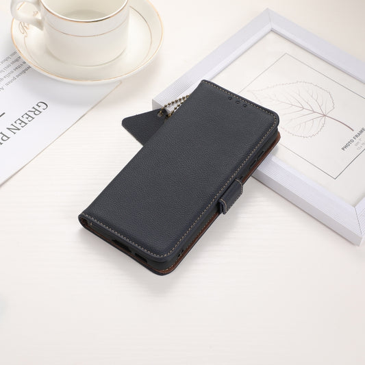 For iPhone 16 Pro Side-Magnetic TJ Genuine Leather RFID Phone Case(Blue) - iPhone 16 Pro Cases by buy2fix | Online Shopping UK | buy2fix