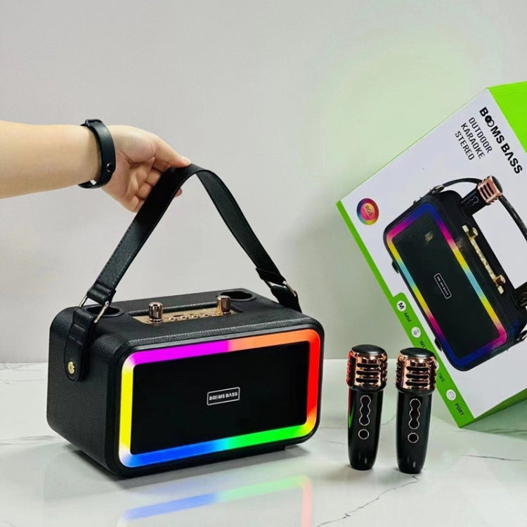 M3201 Portable Colorful Bluetooth Speaker Home Retro Karaoke Dual-Mic Speaker(Black) by buy2fix