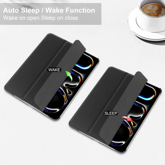 For iPad Pro 11 2025 / 2024 3-fold Semi-transparent Frosted Smart Leather Tablet Case(Black) by buy2fix